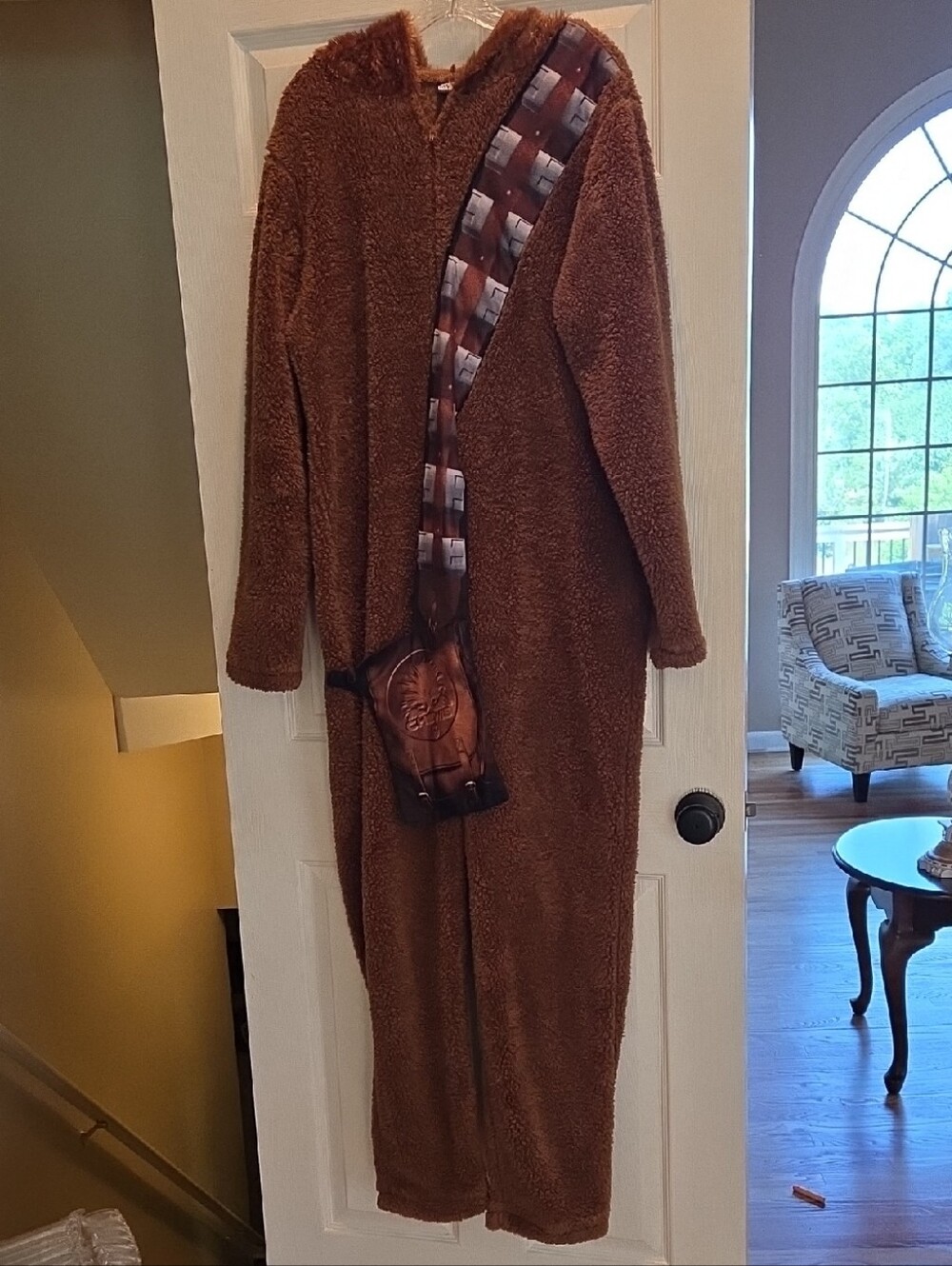 Star Wars Brown Plush Hooded Chewbacca  Jumpsuit with Bandolier Print
